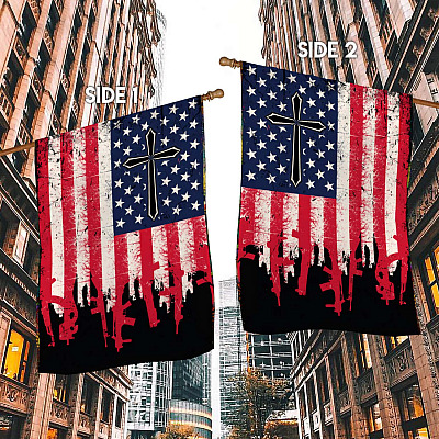 Alternative view of American Rifle Christian Garden Flag - Military American Gun House Flag - Wall Flag