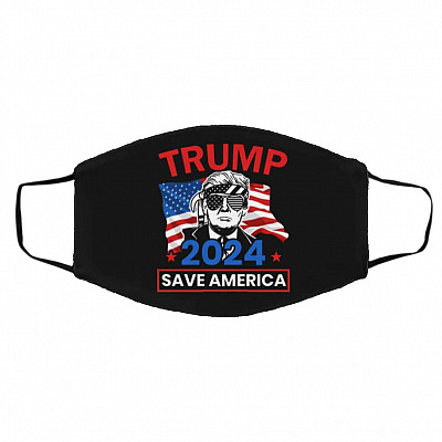Trump 2024 Save America Again, Black, Cloth Face Cover – Medium/Large
