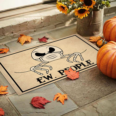 Alternative view of Ew People Jack Skellington Face Mask Funny Welcome Rug Entrance Indoor Outdoor Decorative Doormat