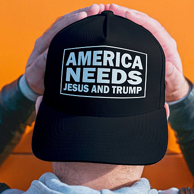 Alternative view of America Needs Jesus and Trump Twill Cap - High-Profile Snapback Hat - Trucker Hat