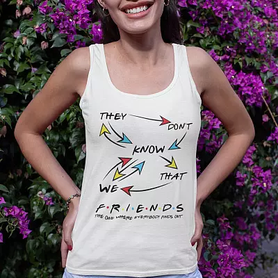 Alternative view of The One Where Everybody Finds Out They Don't Know That We Know Cotton Tank Top Tee - Ladies Racerback Tank