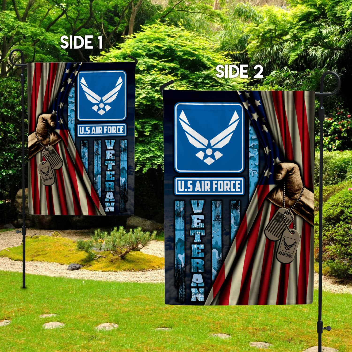 4VT. US Air Force Veteran Garden Flag Mockup 2 Side