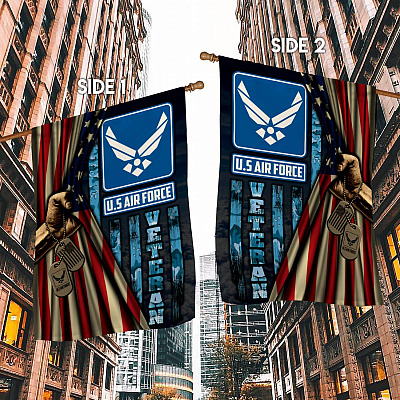 Alternative view of US Air Force Veteran Hand Pulling American Outdoor House Flag - US Air Force Veteran Home Garden Flag