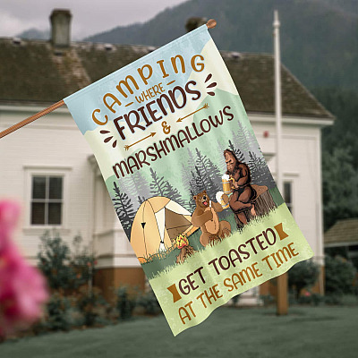 Funny Camping Buddies Partner Meme Sign Flag - Camping Where Friends Marshmallows Get Toasted Garden House Flag
