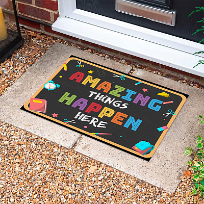 Alternative view of Amazing Things Happen Here Classroom Indoor Outdoor Decorative Doormat - Classroom Decor Ideas