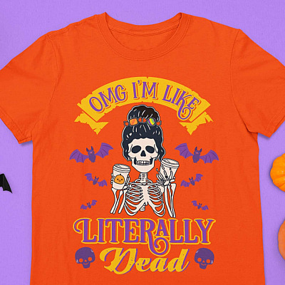 Omg I'm Like Literally Dead T-shirt - V-Neck Tee - Halloween Shirt - Skeleton Shirt