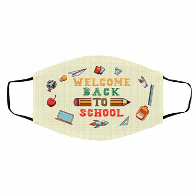 Welcome Back To School Reusable, White, Cloth Face Cover – Medium/Large