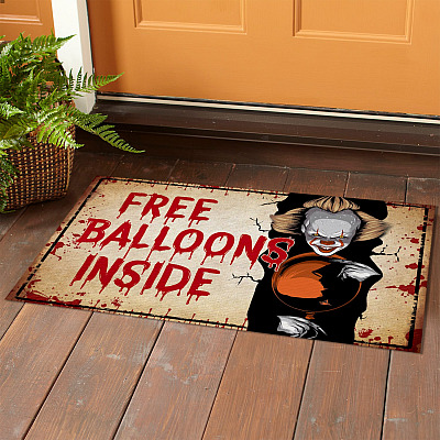 Alternative view of Free Balloon Inside Halloween Clown Doormat - Creepy Halloween Indoor Outdoor Doormat