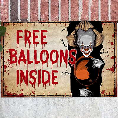 Free Balloon Inside Halloween Clown Doormat - Creepy Halloween Indoor Outdoor Doormat