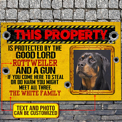 Personalized Photo Dog This Property Is Protected By The Good Lord And A Gun House Doormat - Outdoor Indoor Doormat
