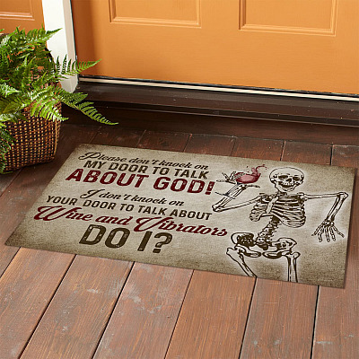 Alternative view of Please Don't Knock On My Door To Talk About God Funny Skull House Doormat - Outdoor Indoor Doormat