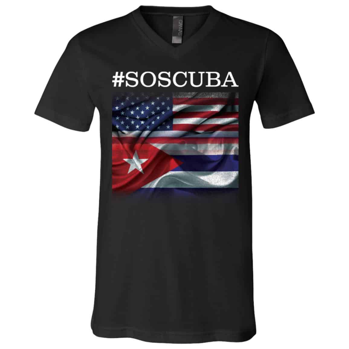 SOS Cuba tee, Black, V-Neck T-Shirt