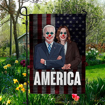 America Biden Harris Democratic Clown Garden Flag - Funny Anti Biden Harris House Flag