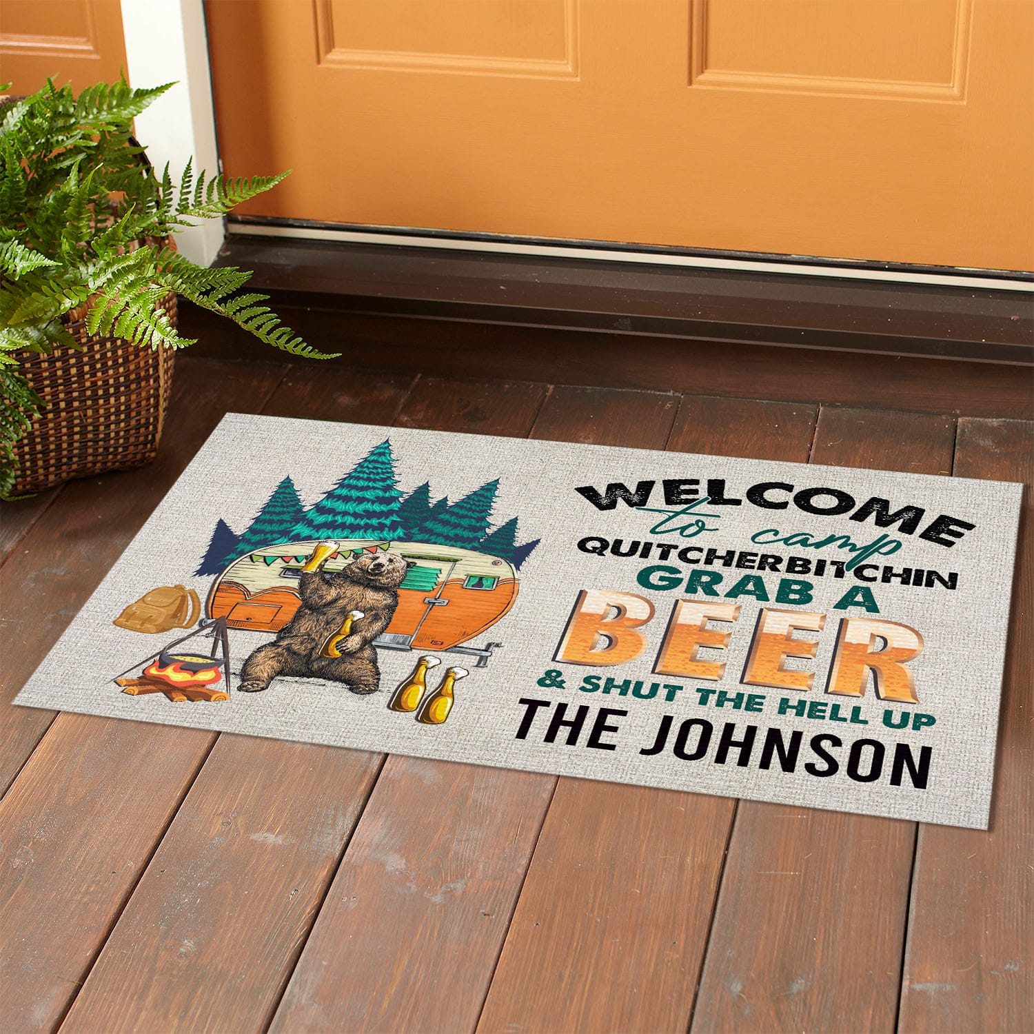21 HG. Welcome To Camp (Sample design) Doormat mockup 1