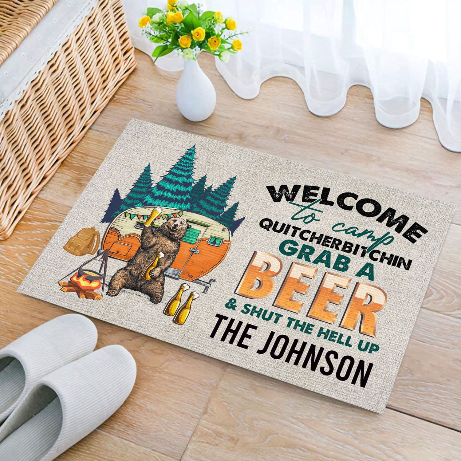 21 HG. Welcome To Camp (Sample design) Doormat mockup 2