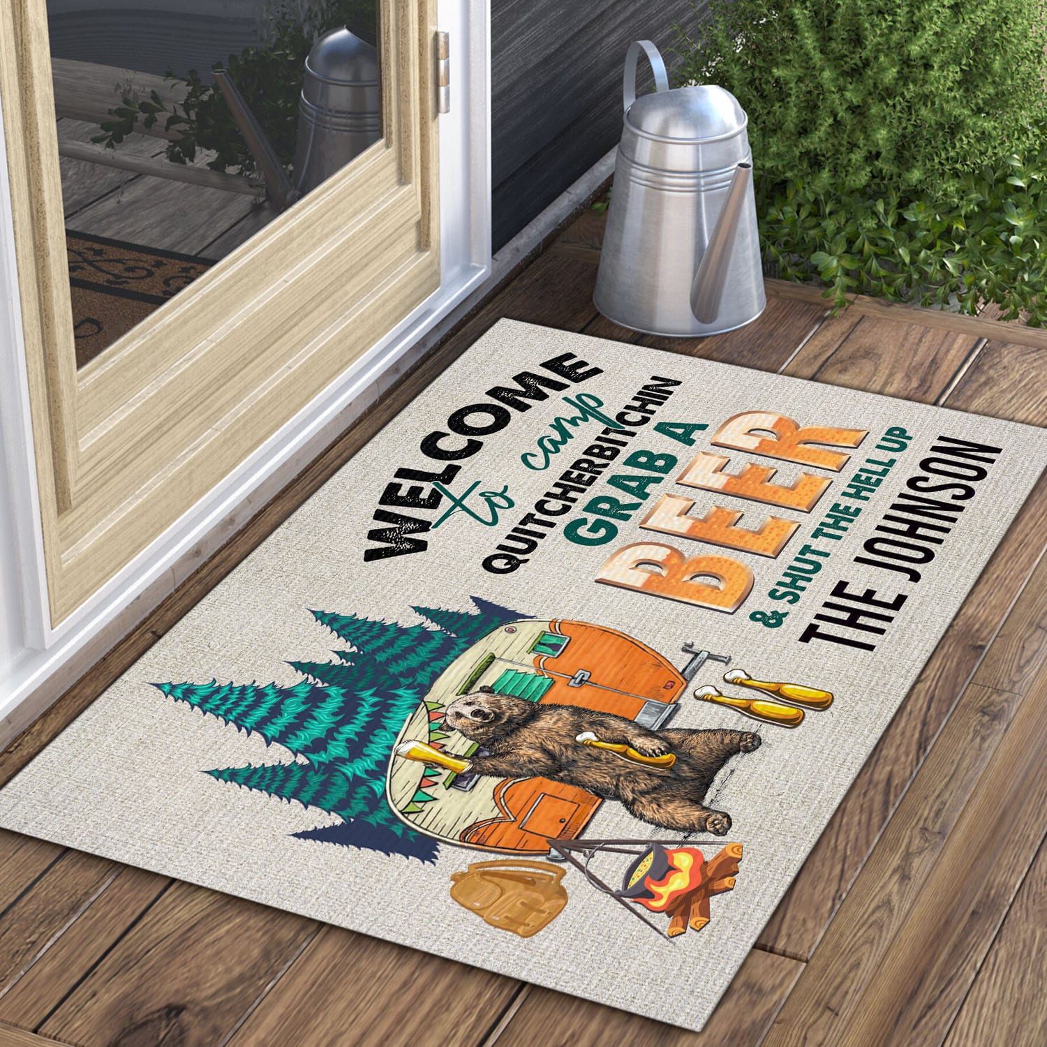 21 HG. Welcome To Camp (Sample design) Doormat Mockup 3