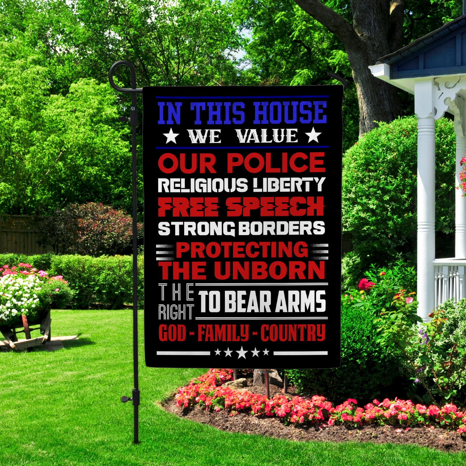1LV. Value Police Flag 30x40 Garden Flag Mockup 2