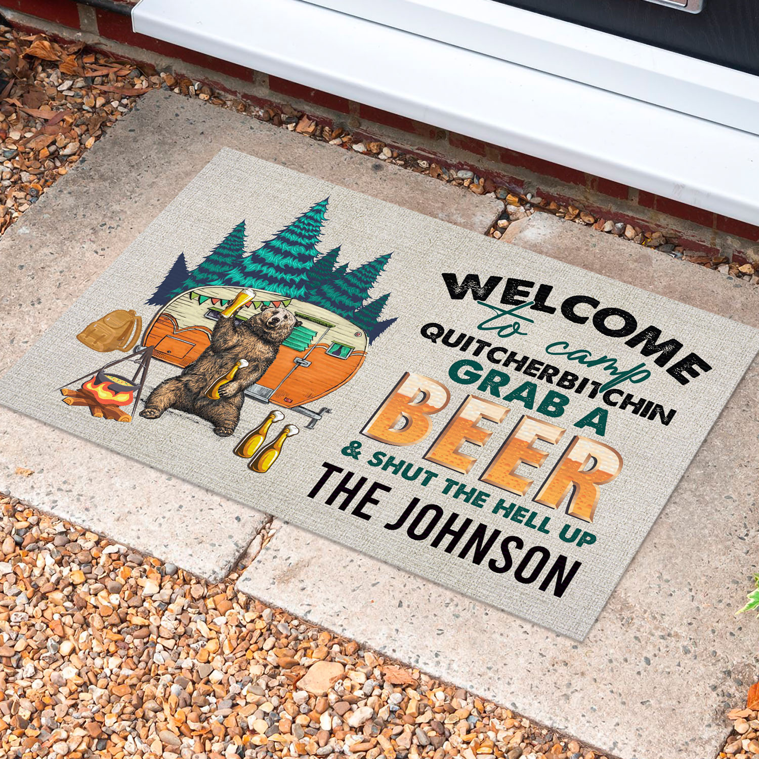 21 HG. Welcome To Camp (Sample design) Doormat Mockup 10