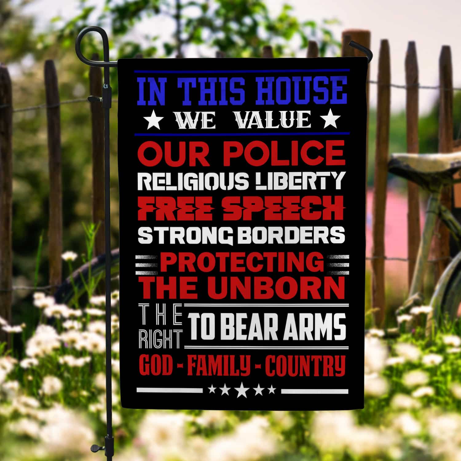1LV. Value Police Flag 30x40 Garden Flag Mockup 6