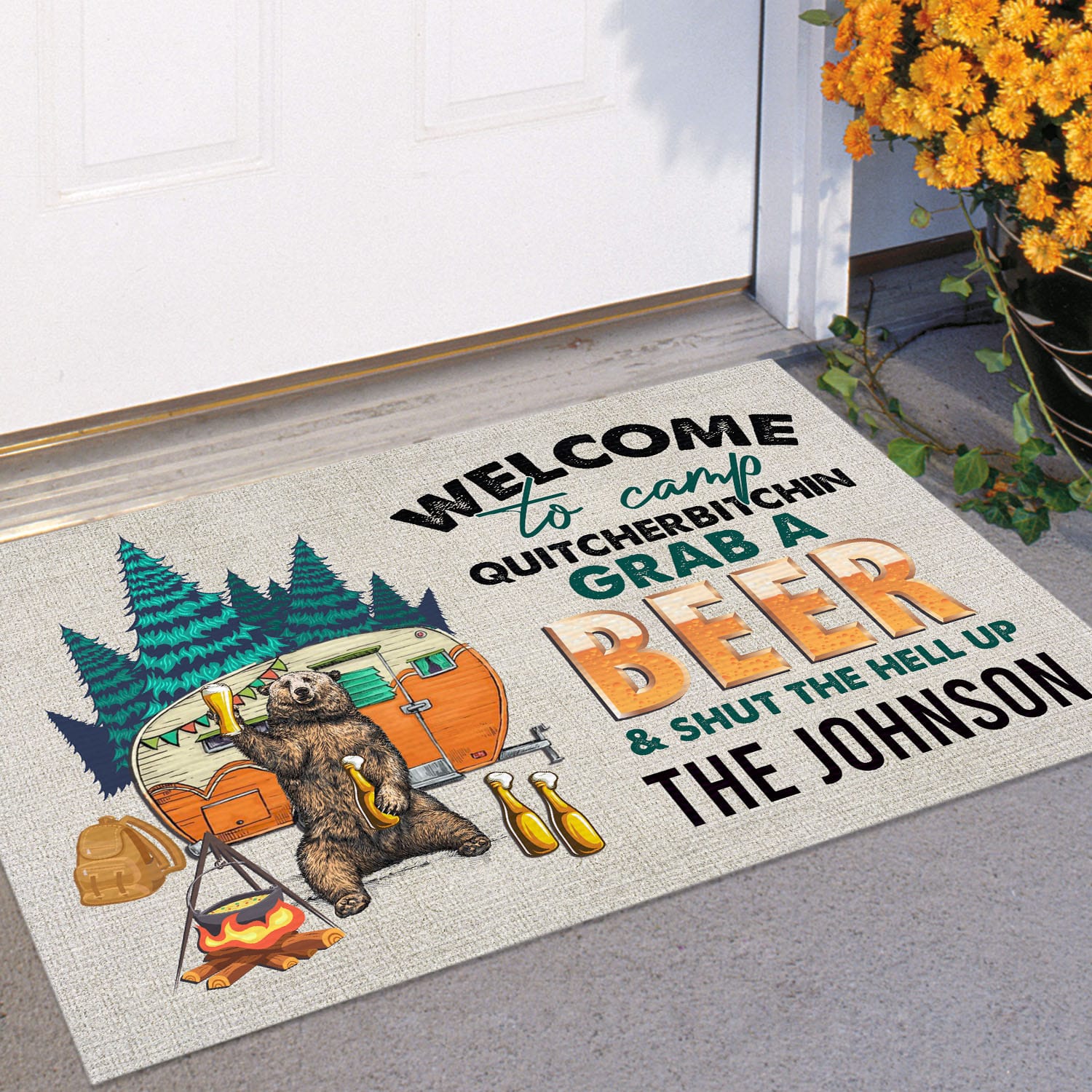 21 HG. Welcome To Camp (Sample design) Doormat mockup 11