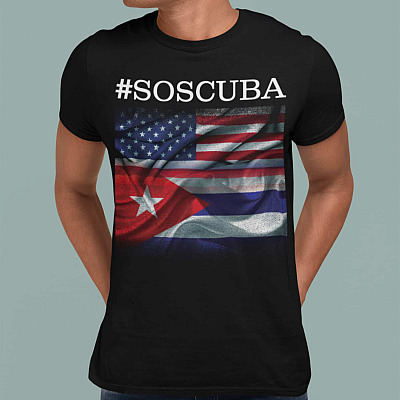 Alternative view of Sos Cuba Libre Cuba American Flag T-Shirt - V-Neck Tee - Free Cuba Shirt