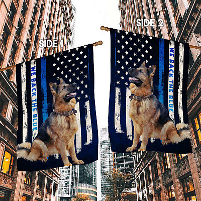 Alternative view of German Shepherd Dog Police Garden Flag - We Back The Blue House Flag - Police American Wall Flag