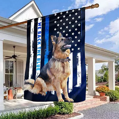 German Shepherd Dog Police Garden Flag - We Back The Blue House Flag - Police American Wall Flag