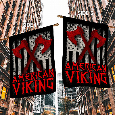 Alternative view of American Viking With Axe Garden Flag - Viking American Flag House Flag