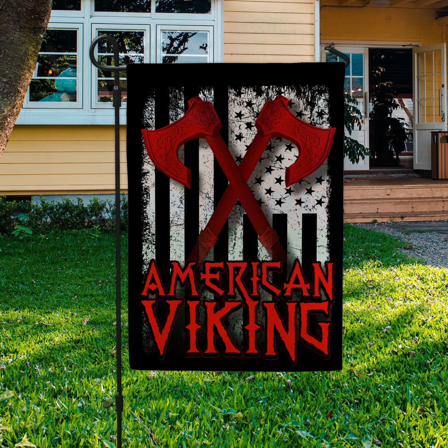 36 HG. Viking With Axe (5) 2 Garden Flag Mockup 3