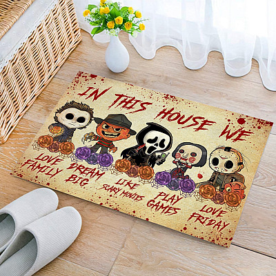 In This House We Love Family Dream Big Like Scary Movies Play Games Love Friday Indoor Outdoor Doormat