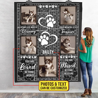 Personalized Photo Your Life Was a Blessing Your Memory is a Treasure Memorial Pet Fleece - Mink Sherpa - Woven Blanket