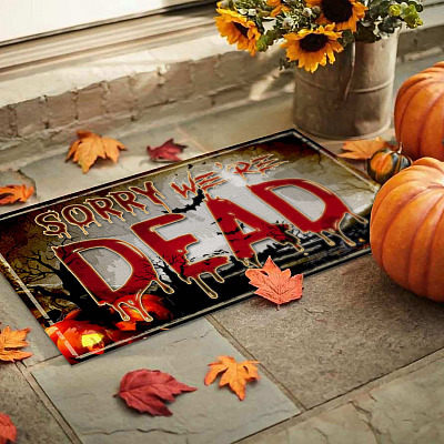 Alternative view of Sorry We're Dead Funny Halloween House Doormat - Halloween Outdoor Indoor Entrance Doormat