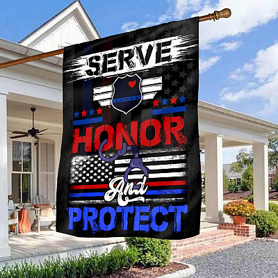 Police Officers Proud To Serve Honor Protect American Flag - Law Enforcement Officers Garden Flag - House Flag