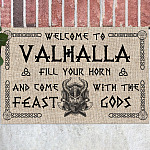 Welcome to Valhalla Fill Your Horn Viking Outdoor Indoor Doormat - Viking Rug Door Mat Housewarming Gift