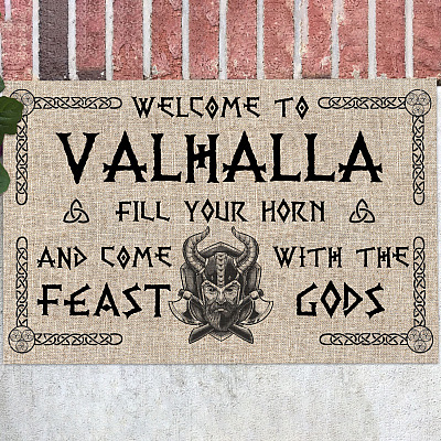 Welcome to Valhalla Fill Your Horn Viking Outdoor Indoor Doormat - Viking Rug Door Mat Housewarming Gift