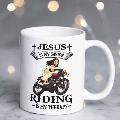 Jesus Is My Savior Riding Is My Therapy Christian Coffee Mug - Beer Stein - Water Bottle - Color Changing Mug
