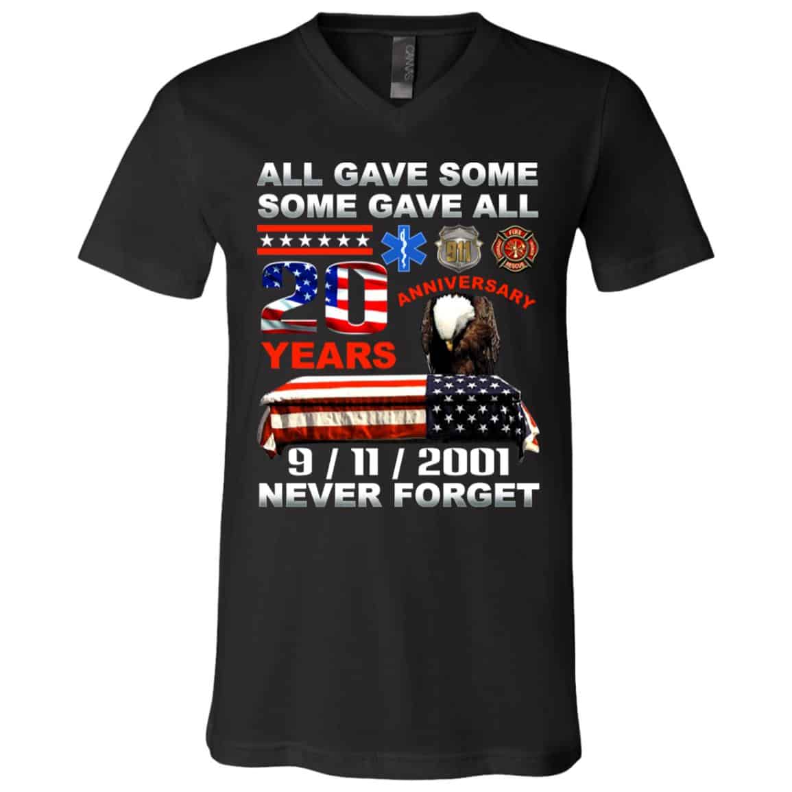 All Gave Some Eagle front t, Black, V-Neck T-Shirt
