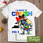 Personalized Class Grade Funny Dinosaur Saying Back to School T-Shirt - I'm Ready To Crush Custom Kids Shirt