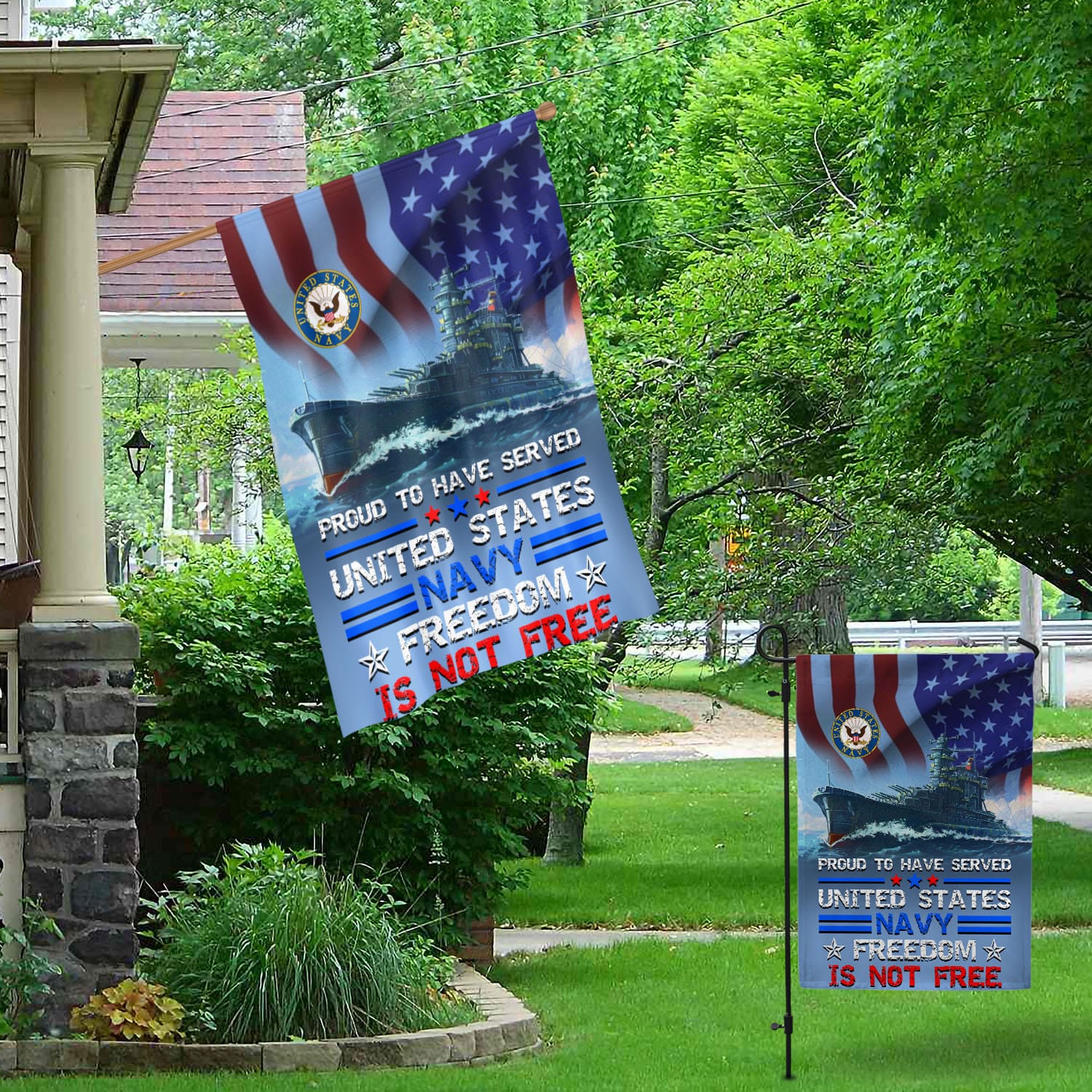 6VT. Proud To Have Served US Navy Garden & House Mockup 1