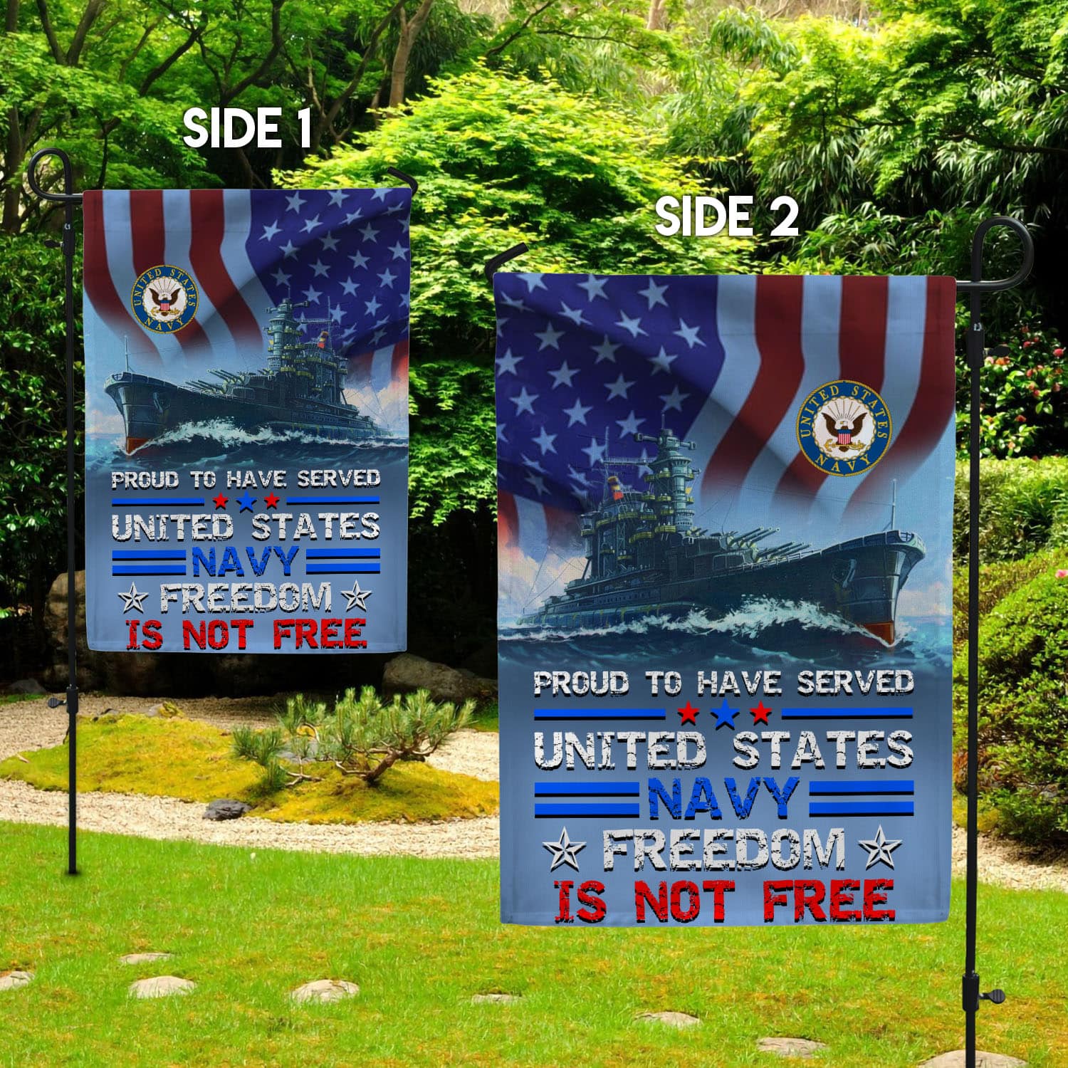 6VT. Proud To Have Served US Navy Garden Flag Mockup 2 Side