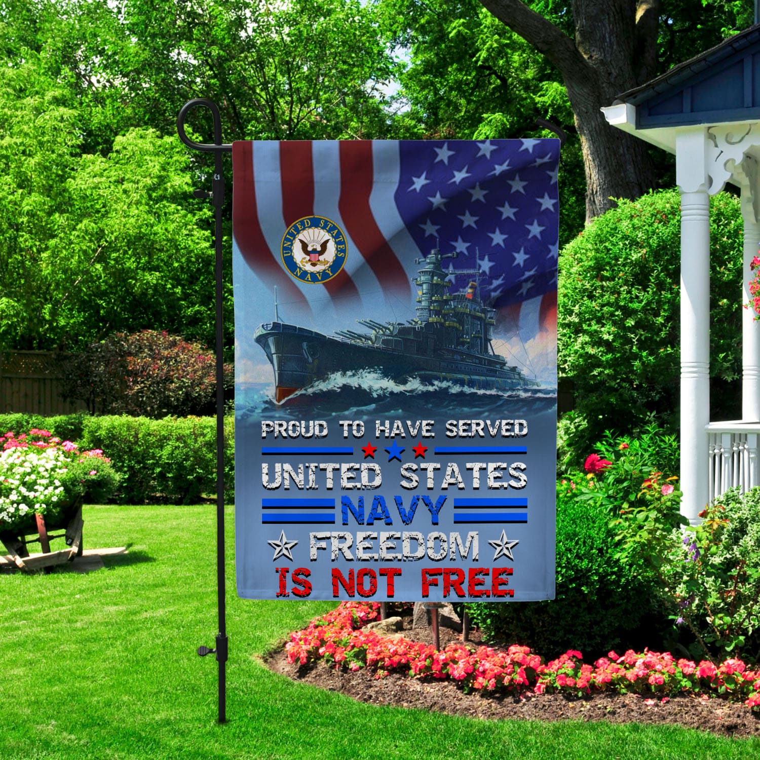 6VT. Proud To Have Served US Navy Garden Flag Mockup 2