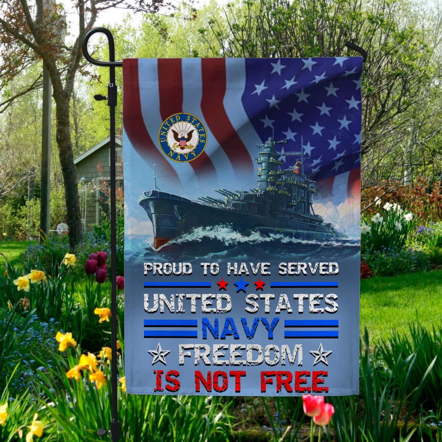 6VT. Proud To Have Served US Navy Garden Flag Mockup 5