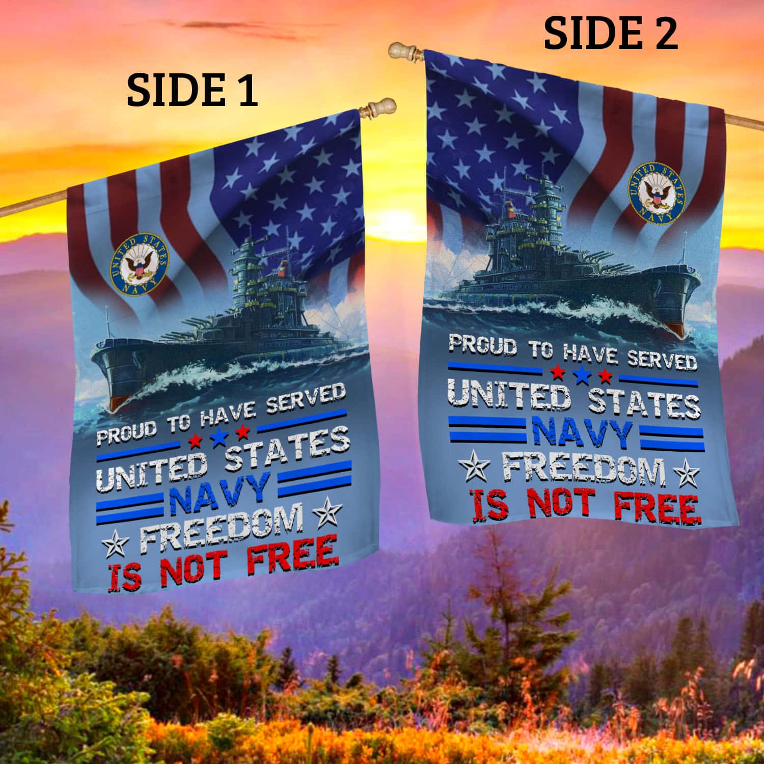 6VT. Proud To Have Served US Navy House Flag Mockup 2 Side
