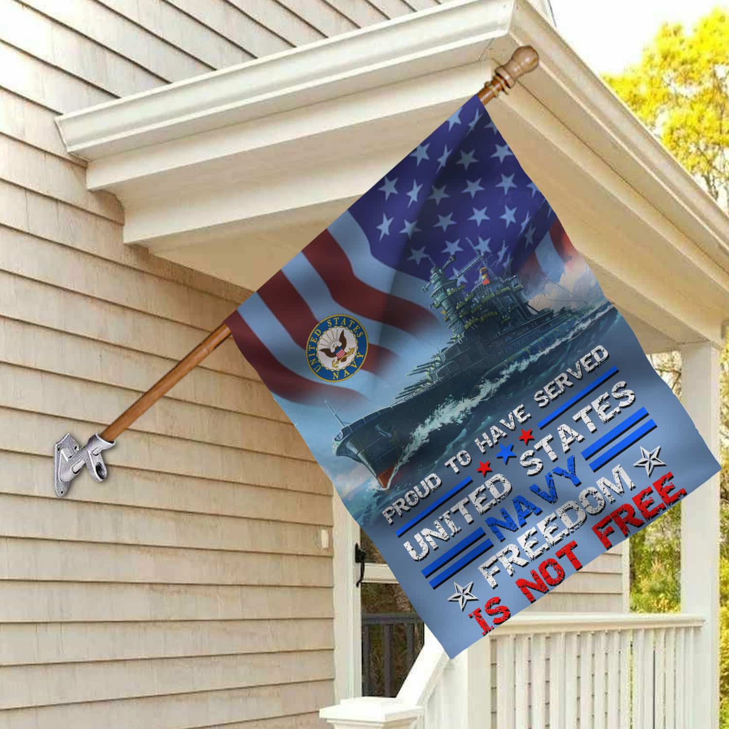 6VT. Proud To Have Served US Navy House Flag Mockup 2
