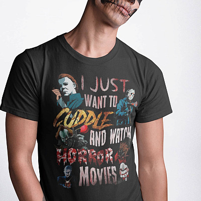 Alternative view of I Just Want To Cuddle And Watch Horror Movies T-shirt - Friends Horror Characters Halloween Shirt