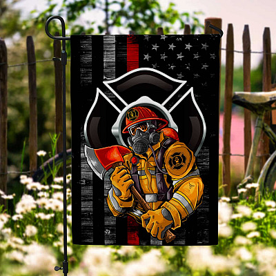 Firefighters With Gear Thin Red Line American Flag - Fireman Garden Flag - House Flag - Wall Flag