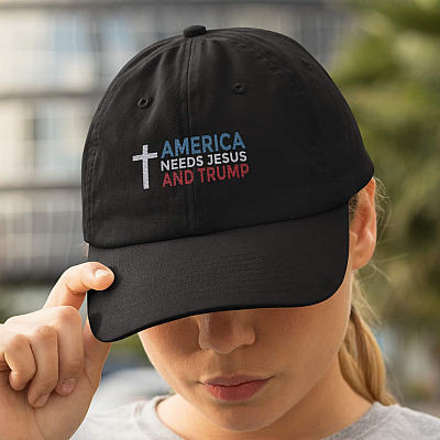 Alternative view of America Needs Jesus and Trump Christian Support Trump Twill Cap - High-Profile Snapback Hat