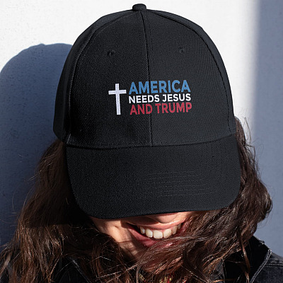 America Needs Jesus and Trump Christian Support Trump Twill Cap - High-Profile Snapback Hat