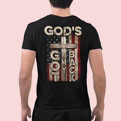 Alternative view of God's Got My Back Print On Back Shirt - Christian God Shirt - Believe In God Shirt