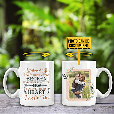 Alternative view of Personalized Photo Mother and Son A Bond That Can't Be Broken Double-Sided Ceramic Coffee Mug - Beer Stein